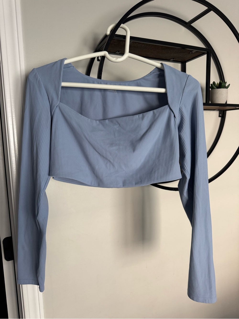 Offline by Aerie Women's Long Sleeve Square Neck Cropped Top - Light Blue size L